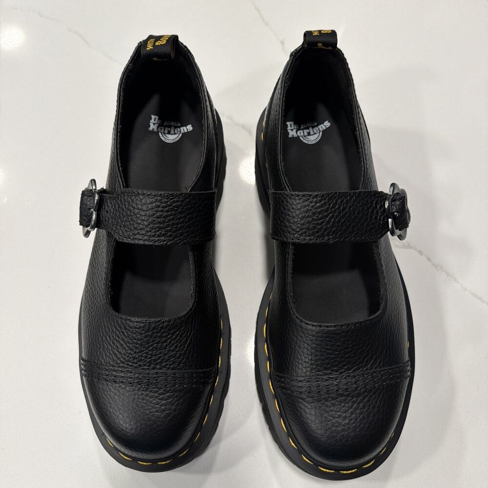 Dr Martens Addina Flower Womens 10 Platform Black Leather Mary Jane Buckle Shoes